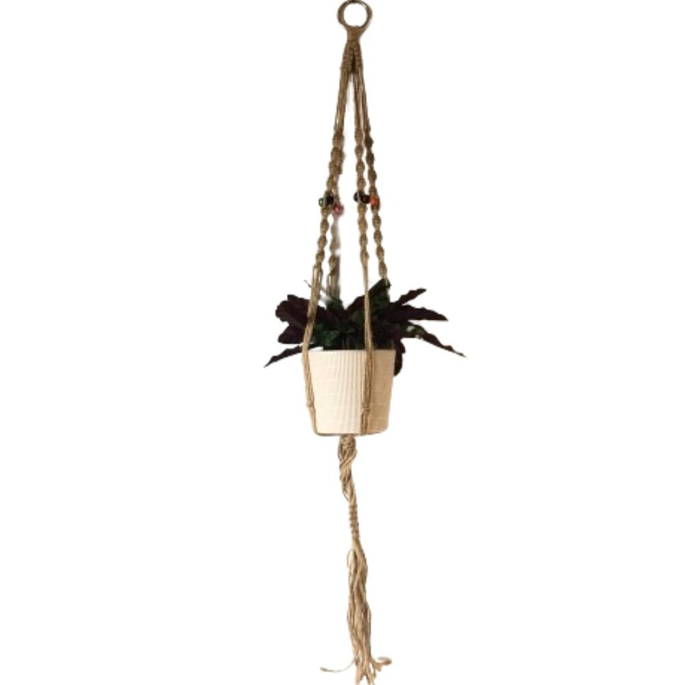 Vintage macrame plant holder hanger with beads